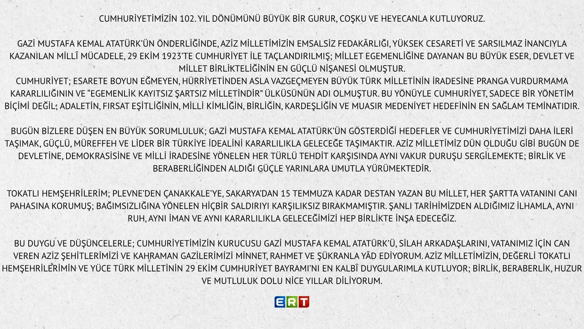 Vali Abdullah Köklü’nün 29 Ekim Cumhuriyet Bayramı Mesajı
